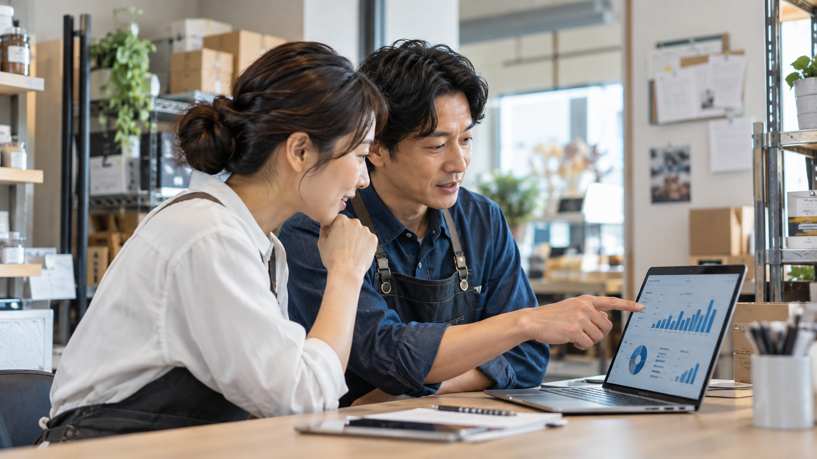 店舗スタッフが売上情報を確認しているイメージ